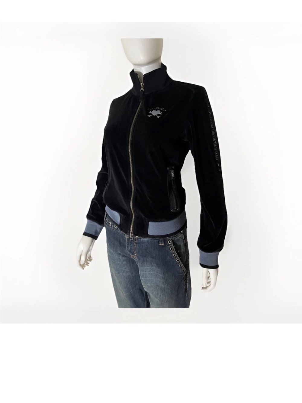 Vintage Y2K Triple Five Soul Blue Velour Zip Up Jacket Size Medium